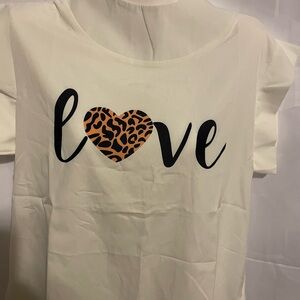 White shirt with the word love in black